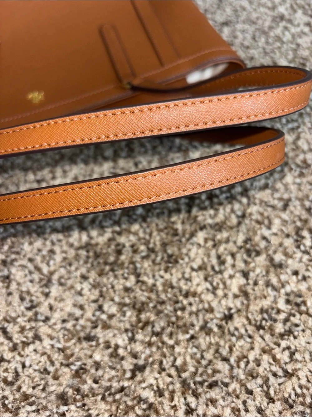 Ralph Lauren Cognac Brown Leather Tote with Gold RL Accent —-LIKE NEW—